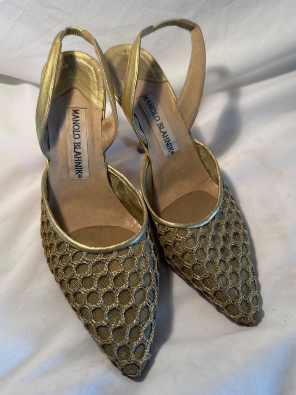 Vintage Manolo Blahnik Manolo Blahnik Gold Mesh Slingback Heels